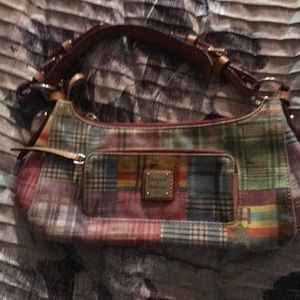 Dooney Bourke Plaid Canvas Purse with ants on it.